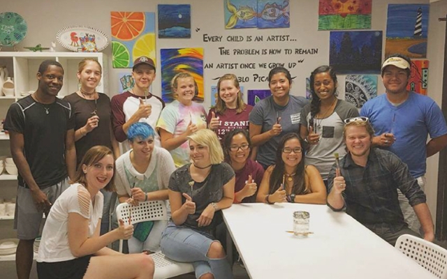 TAMUG's Gender and Sexuality Advocates during an "Out"ing to Clay Cups studio in Galveston to promote community interaction, organization representation and positive social activities.