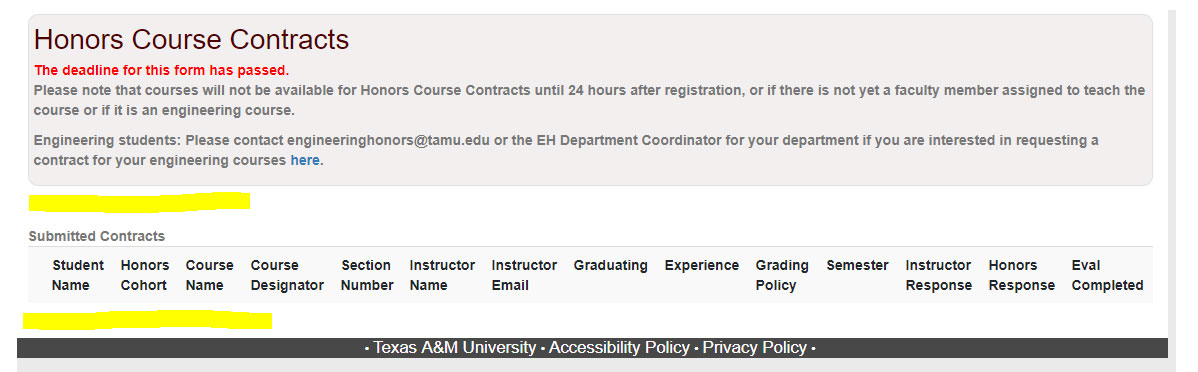 a drop-down list of courses eligible for contract 