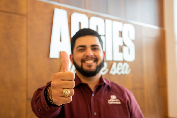 Jesus Castro '21 is a Galveston native and Aggie by the Sea who will be graduating Friday, May 14 with a Master's in Maritime Administration & Logistics. 