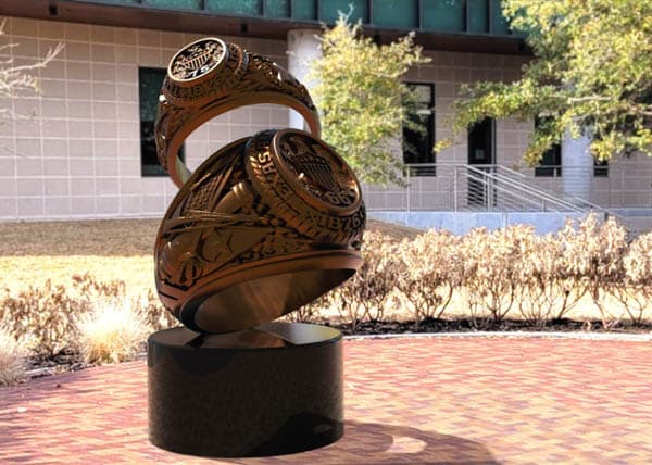 A rendering of the forthcoming Aggie ring statue